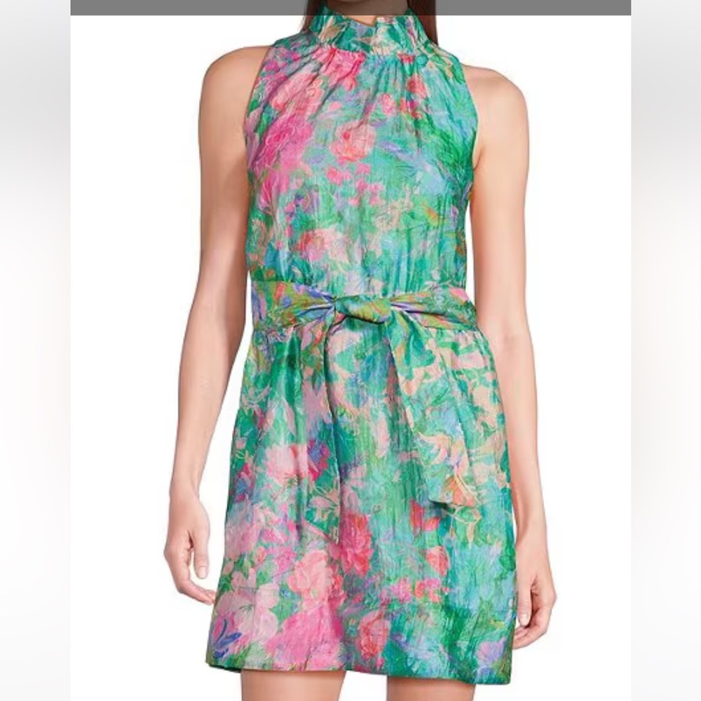 Abbey Glass Mock Neck Mini Watercolor Dress Dillard’s Large